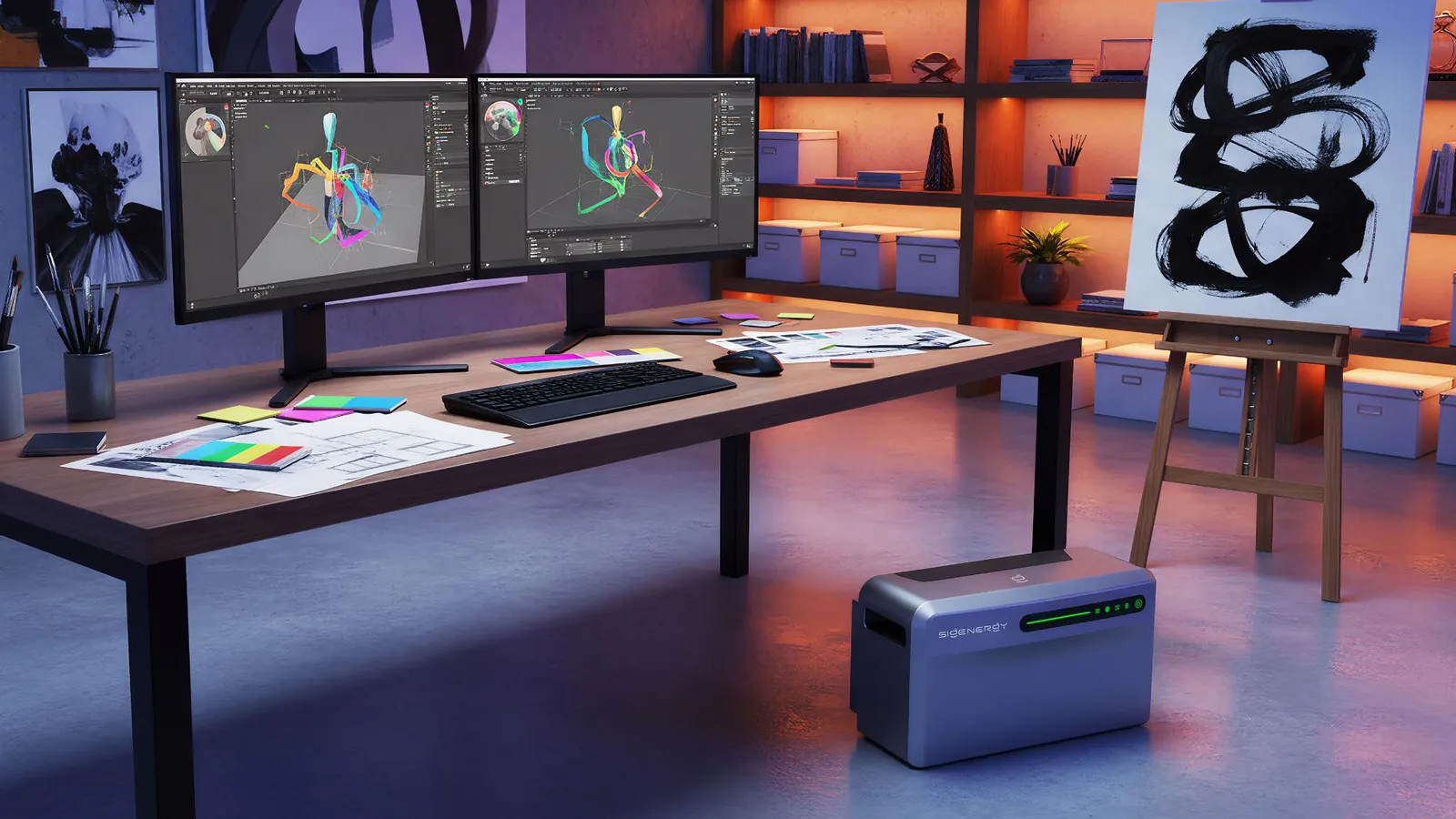SigenMate 2700 Ultra als Notstromversorgung an einem Arbeitsplatz mit Rechner und Monitoren