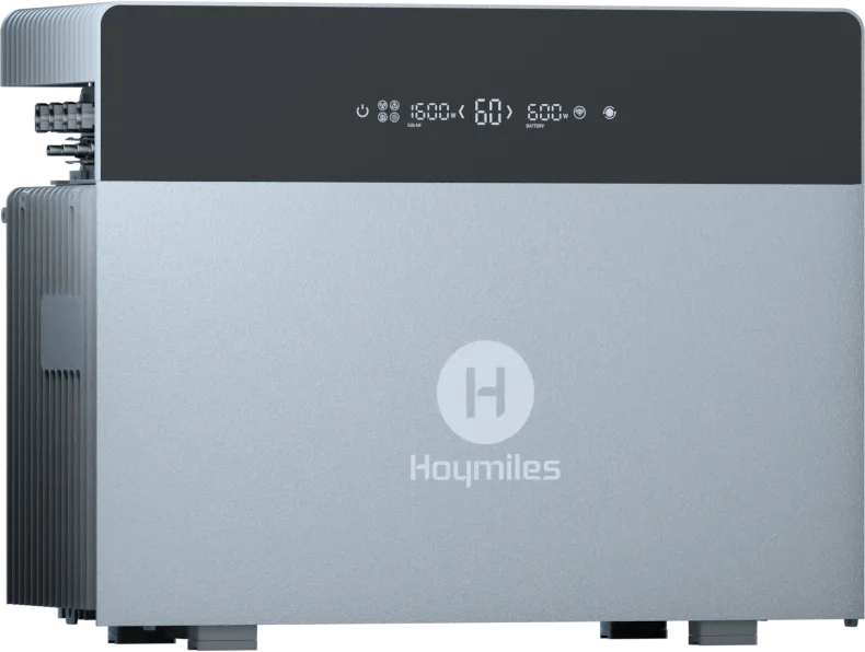 Hoymiles HiBattery 4020 X in an angled view from the left with the PV ports on the side