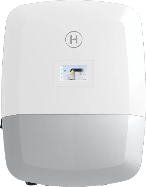 Hybrid-Wechselrichter Hoymiles HIT-6L-G3S mit Farbdisplay, Vorderansicht im Größenvergleich