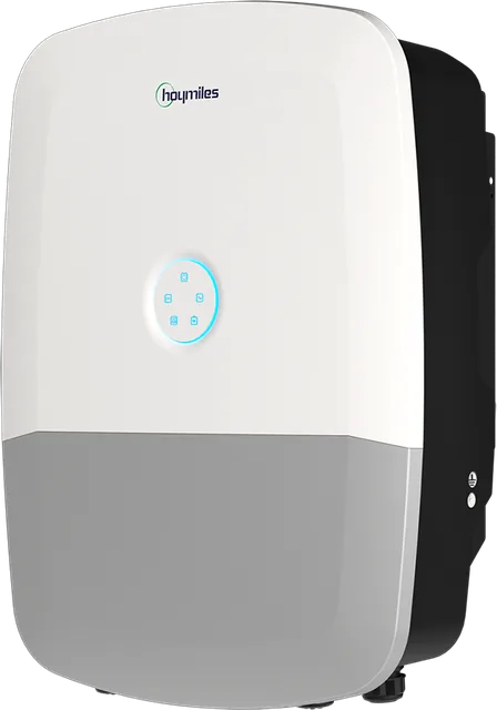 Hoymiles Hybrid-Wechselrichter HIT-15L-G3 mit LED-Ring, schräg von rechts